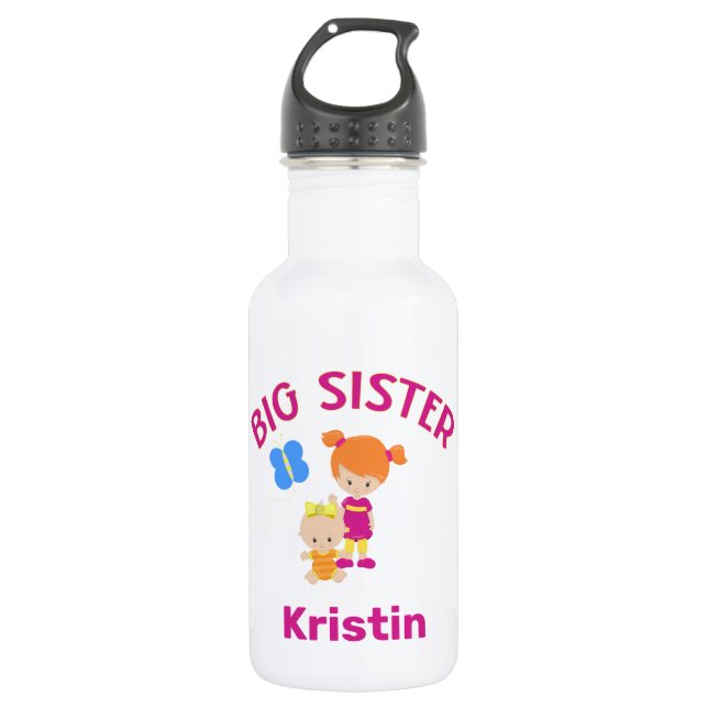 Botella De Agua Hermana grande con hermana bebé personalizada (Anverso)
