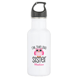 Botella De Agua Hermana Grande Lechuza Rosa Personalizada