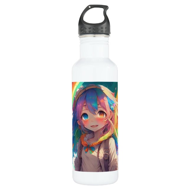 Botella De Agua Hermosa chica de anime de arcoíris (Anverso)