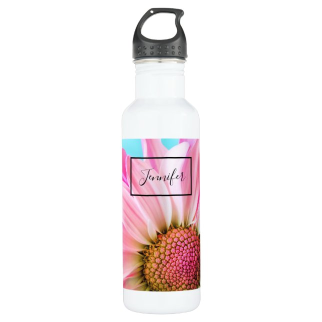 Botella De Agua Hermosa flor rosa cercana foto (Anverso)