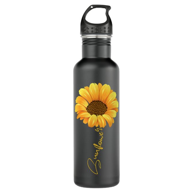 Botella De Agua Hermosa girasol con camisa de girasol con letras (Anverso)