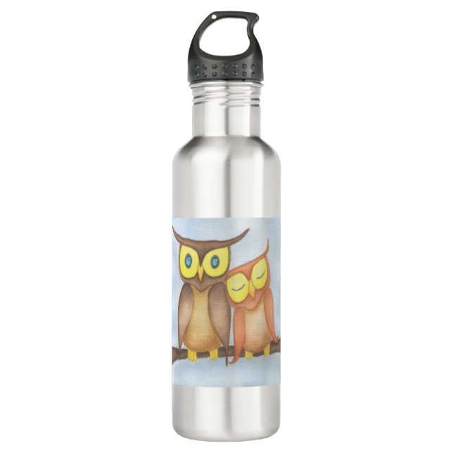 Botella De Agua Hermosa lechuza acuarela (Anverso)