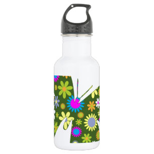 Botella De Agua Hermosa mariposa aziza Wing Whimsy Blossoms