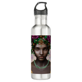 Botella De Agua Hermosa mujer afroamericana con flores