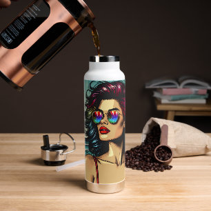 Botella De Agua Hermosa mujer en arte pop de historietas de playa