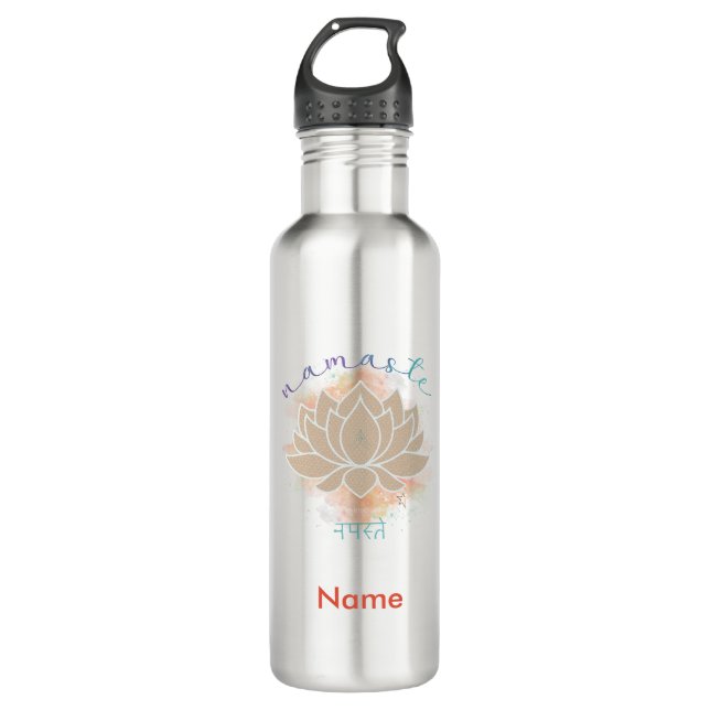 Botella De Agua Hermosa palabra con nombre y Lotus Design (Anverso)