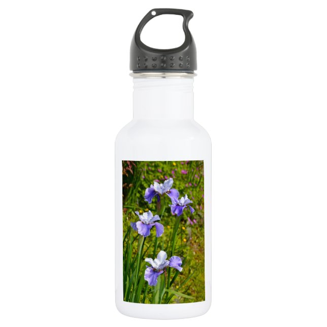Botella De Agua Hermosas flores de iris morado (Anverso)