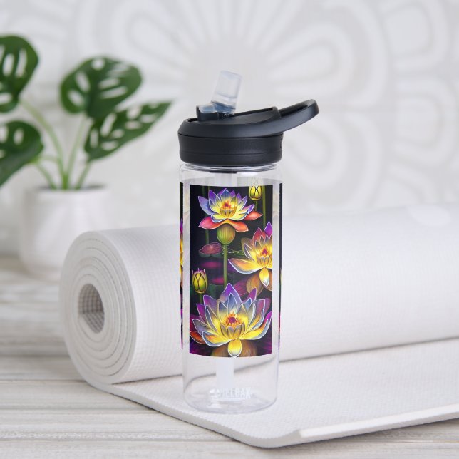 Botella De Agua Hermosas flores de Lotus de noche (Yoga)