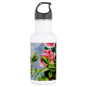 Botella De Agua Hermosas rosas rojas rojas blancas color agua flor