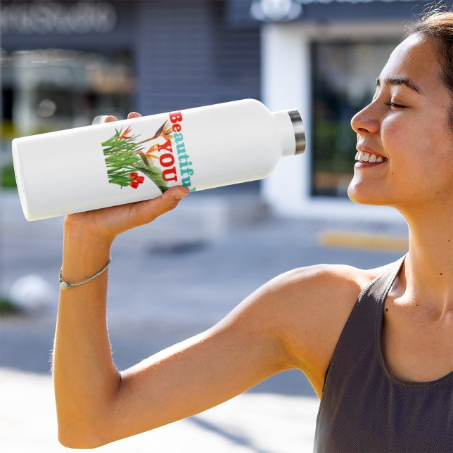 Botella De Agua Hermoso Be You Monograma Naranja Garden Floral (Subido por el creador)