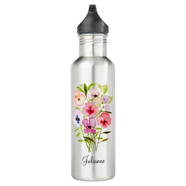 Botella De Agua Hermoso Bouquet acuarela con nombre (Derecha)