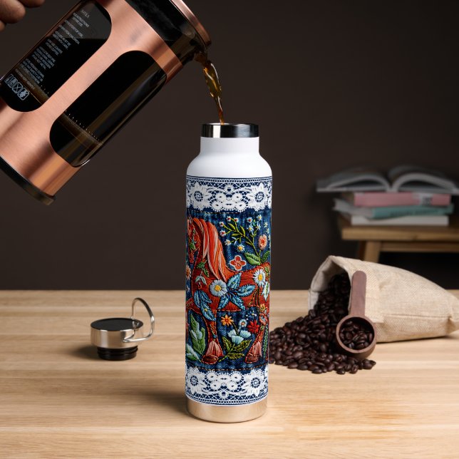 Botella De Agua Hermoso Caballo Bordado (Café (girado))