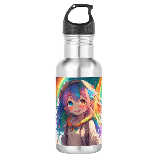 Botella De Agua Hermoso Chica del anime arcoiris (Anverso)