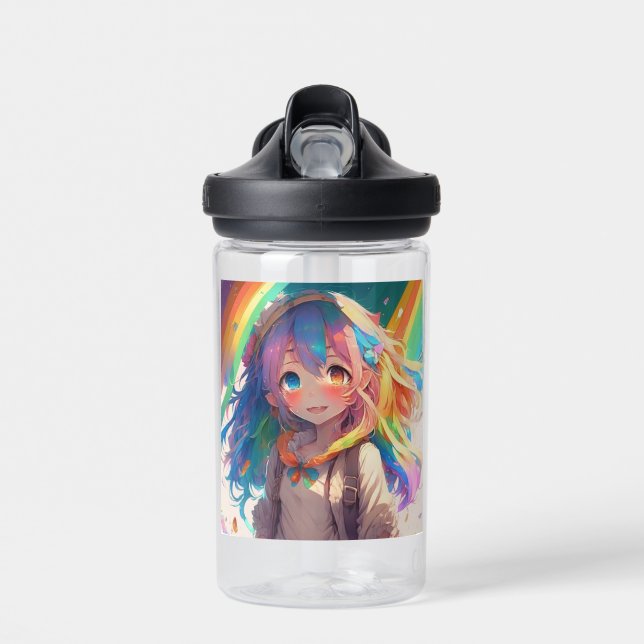Botella De Agua Hermoso Chica del anime arcoiris (Delante)
