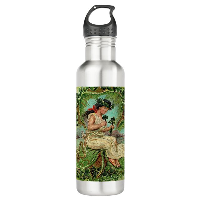 Botella De Agua Hermoso Chica Vintage con Shamrock (Anverso)
