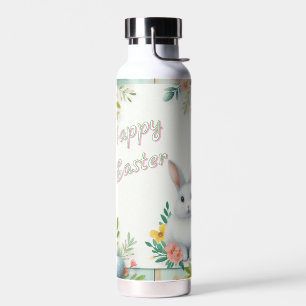 Botella De Agua Hermoso conejito de Pascua con flores