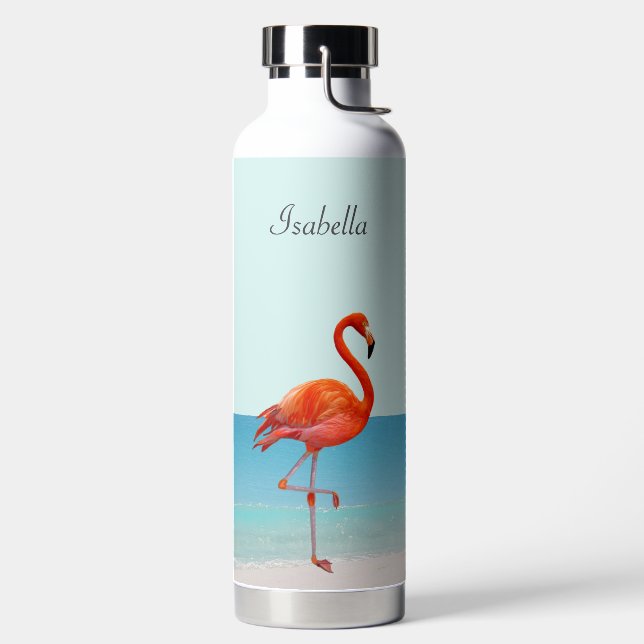 Botella De Agua Hermoso flamenco en la playa (Izquierda)