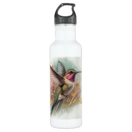 Botella De Agua Hermoso Hummingbird Arte Agua de acero inoxidable