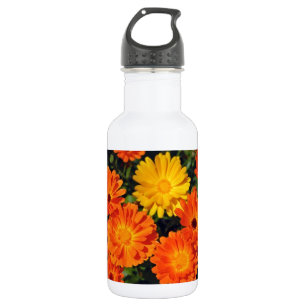Botella De Agua Hermoso jardín de flores naranja zinnia