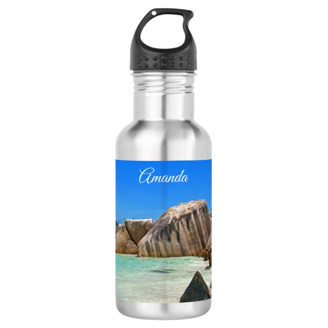 Botella De Agua Hermoso mar tropical con costa cubierta de roca (Anverso)