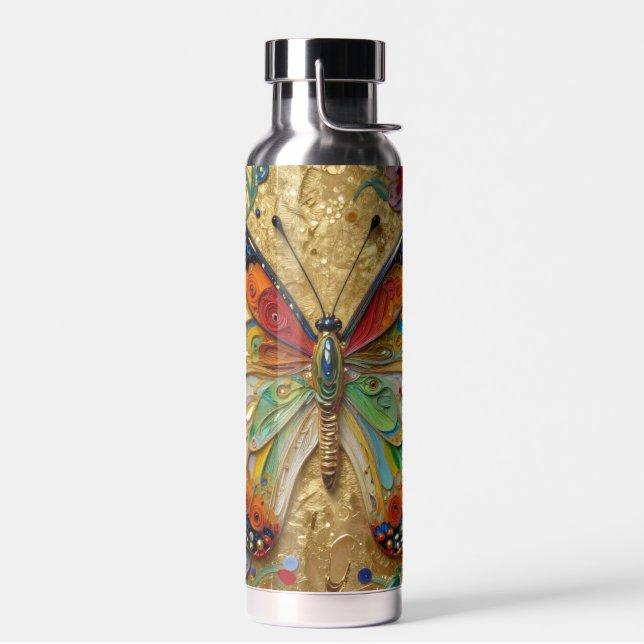 Botella De Agua Hermoso Mariposa y Flores en Impasto (Izquierdo)