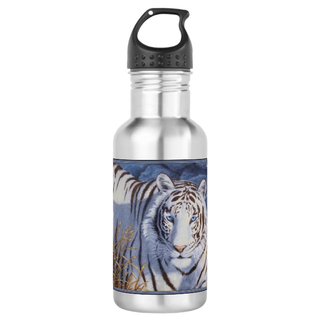 Botella De Agua Hermoso tigre blanco con ojos azul cristal (Anverso)