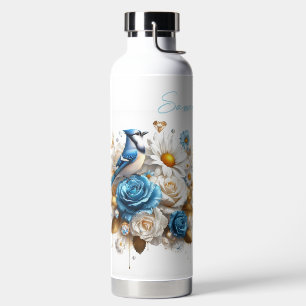 Botella De Agua Hermosos Rosas, maricones y un Jay azul