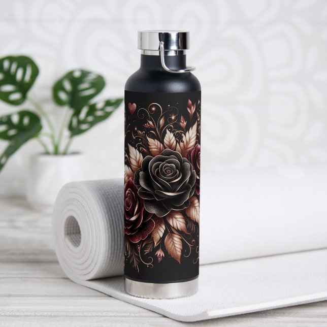 Botella De Agua Hermosos Rosas negros y de Borgoña (Yoga)