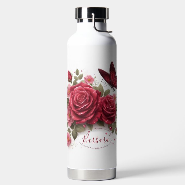 Botella De Agua Hermosos Rosas y mariposa (Izquierda)