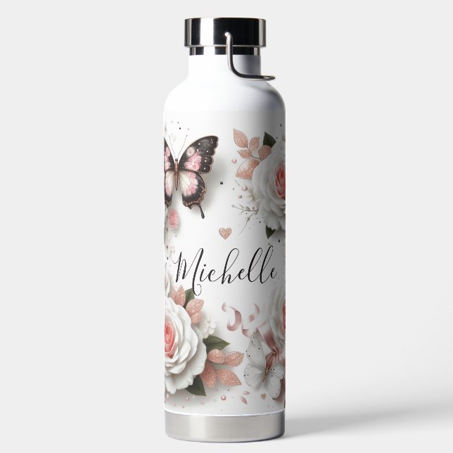 Botella De Agua Hermosos Rosas y mariposa (Izquierda)