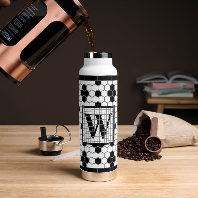 Botella De Agua Hex Tile Print Monograma Travel Mug (Café)