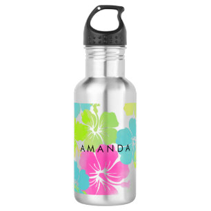 Botella De Agua Hibisco retro de PixDezines
