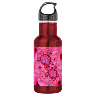 Botella De Agua Hibisco y tortugas rosados de Honu