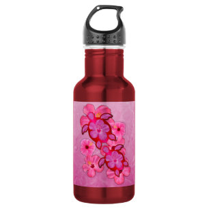 Botella De Agua Hibisco y tortugas rosados de Honu