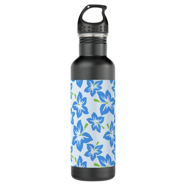 Botella De Agua Hibiscus Azul, Flores Azules, Patrón De Flores (Anverso)