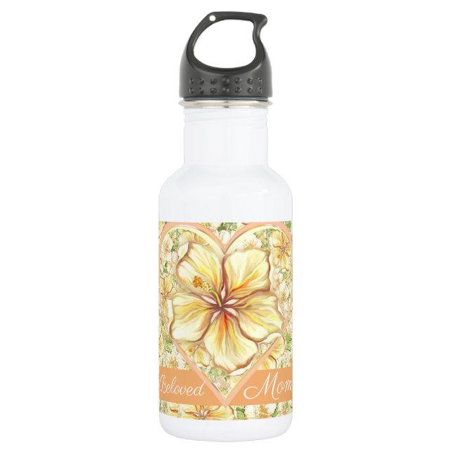 Botella De Agua Hibiscus y encaje AMARILLO (Anverso)