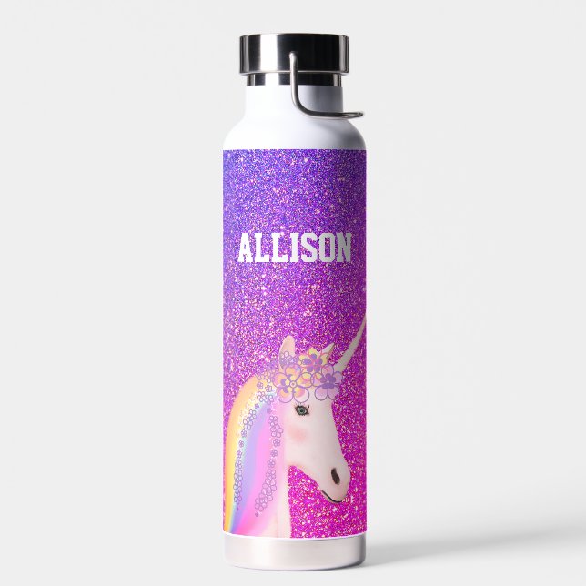 Botella De Agua Hijos Purpurinas púrpura de Unicornio personalizad (Izquierdo)
