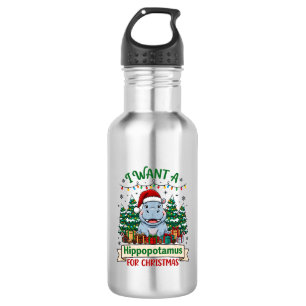 Botella De Agua Hipopótamo Navidad Hipopótamo Sombrero Santa Árbol