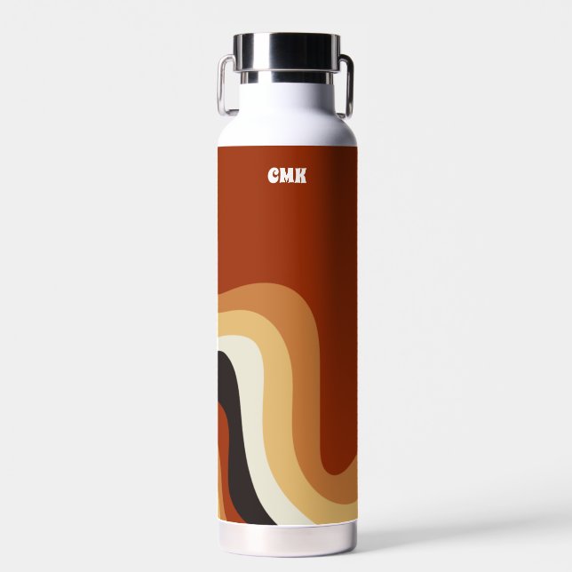 Botella De Agua Hippie personalizado del Naranja Quemado ondulado  (Delantero)