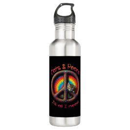 Botella De Agua Hippie Tie Dye Cat ama a Personalizar de signo de 