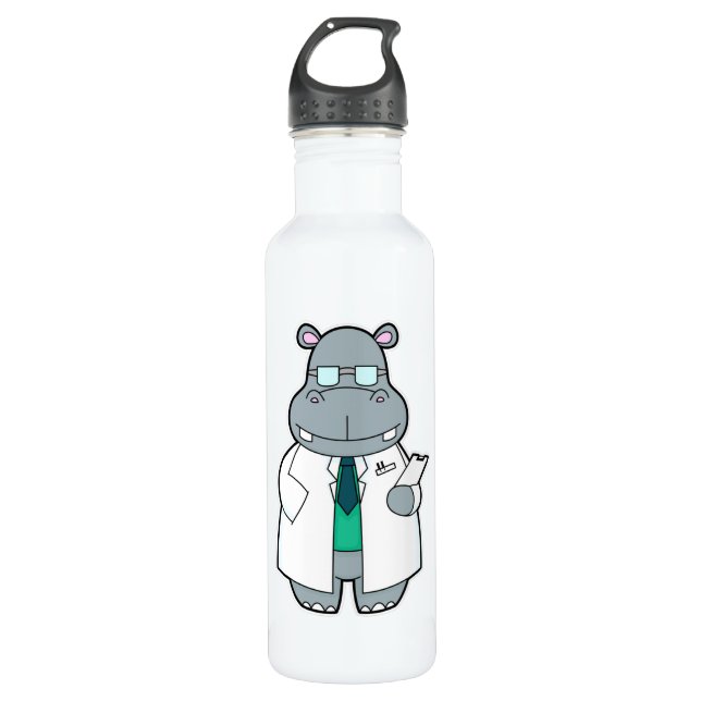 Botella De Agua Hippo como Médica con Smock (Anverso)