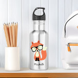 Botella De Agua Hipster Red Fox<br><div class="desc">Adorable diseño personalizado de ilustracion de hipster fox.</div>