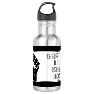 Botella De Agua HISTORIA DE CELEBRACIÓN Y NEGRO personalizada