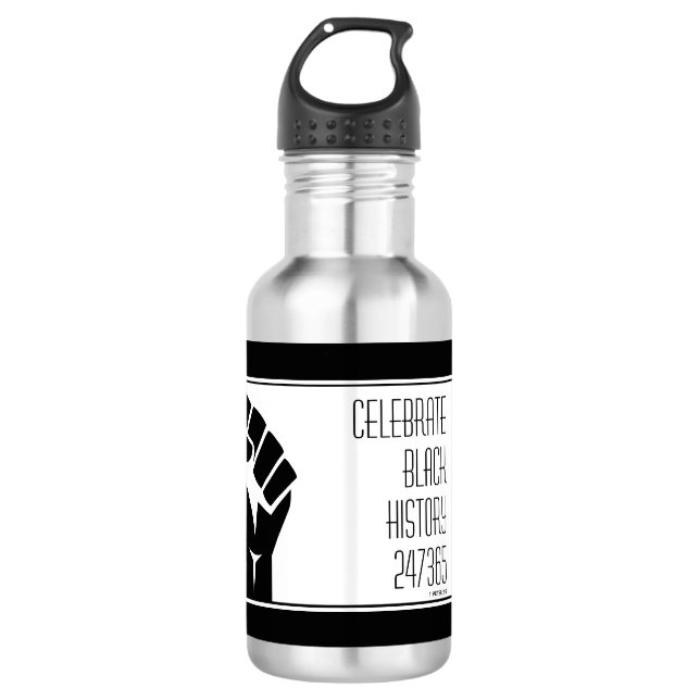 Botella De Agua HISTORIA DE CELEBRACIÓN Y NEGRO personalizada (Anverso)