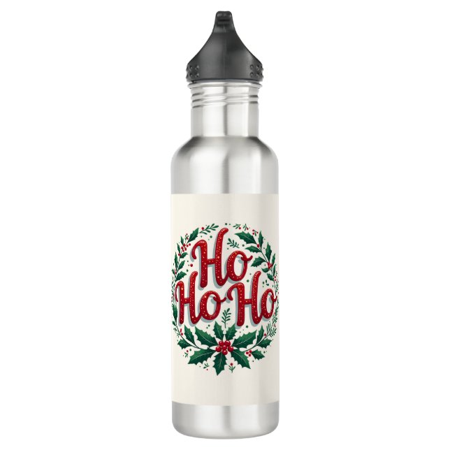 Botella De Agua Ho Ho Ho Christmas Wreath Typography Design (Derecha)