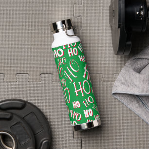 Botella De Agua HO HO HO patrón de texto de Navidad blanco verde r