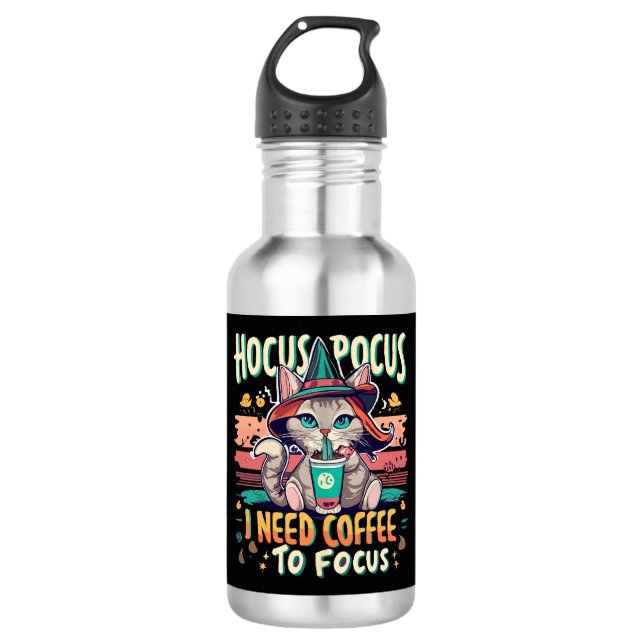 Botella De Agua Hocus Focus - Necesito café para concentrarme (Anverso)