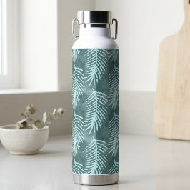 Botella De Agua Hoja botánica tropical de acuarela verde turquesa