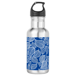 Botella De Agua Hojas blancas en azul