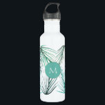 Botella De Agua Hojas de color de la palma tropical verde Monogram<br><div class="desc">Personalice con una inicial esta botella de agua con mi agua verde tropical,  hojas de palmeras.</div>